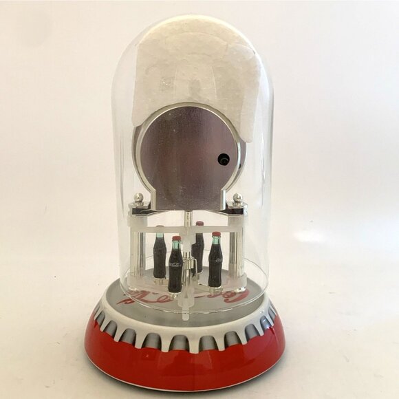 Coca Cola Bottle Cap Anniversary Clock Porcelain 2001 Glass Dome 7" Revolving - Picture 6 of 14
